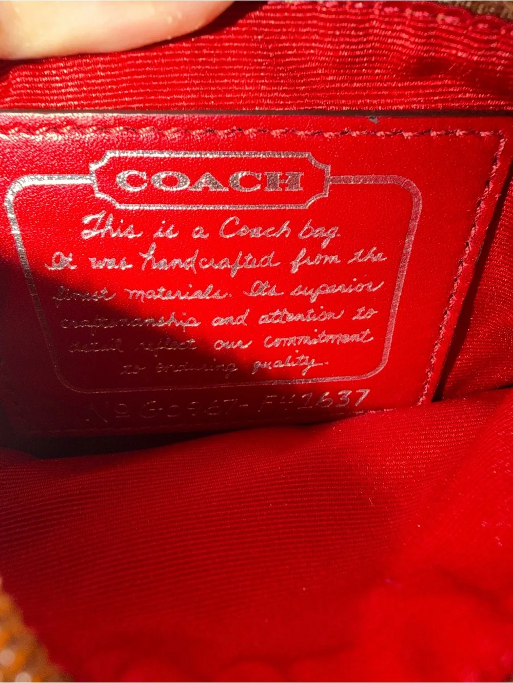 Coach Khaki Canvas Wristlet with Red Leather Trim
